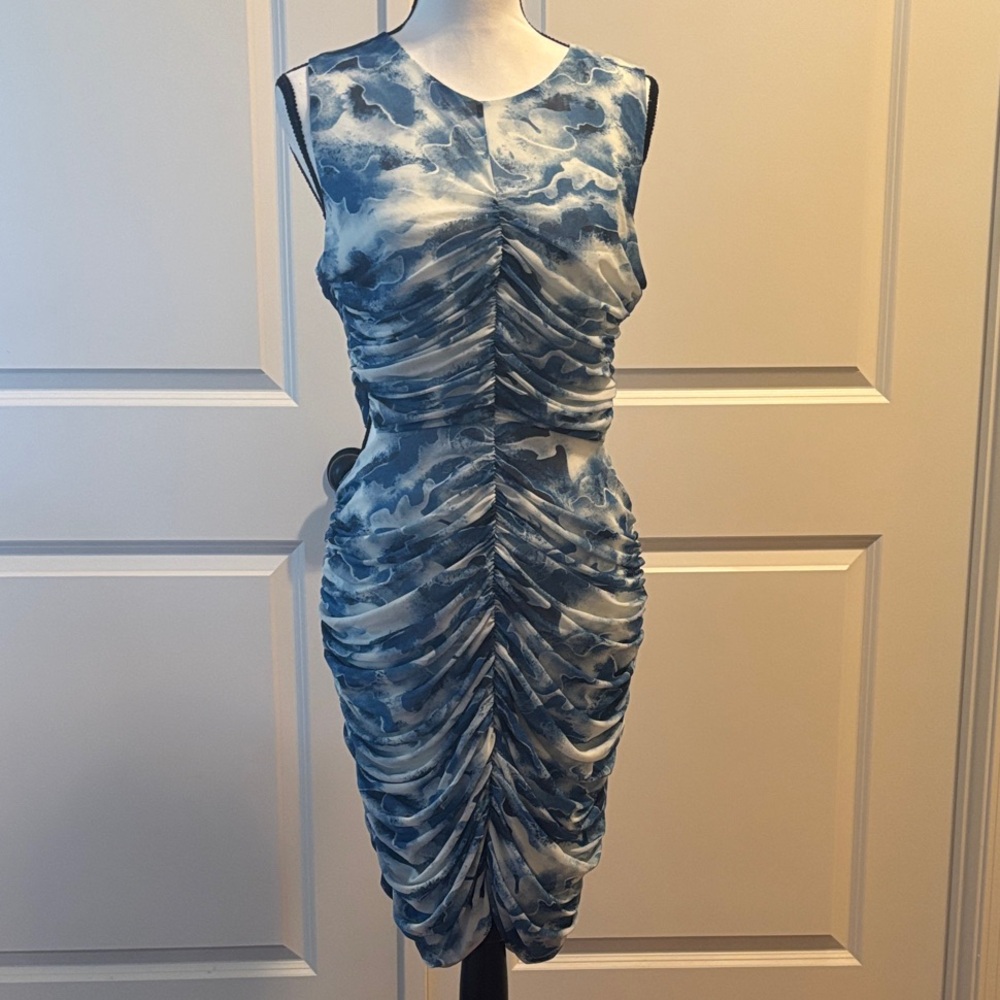 Elegant Blue Ruched Dress